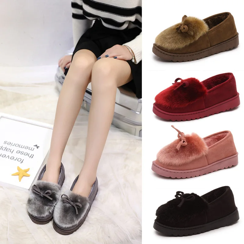 

Hairy Cotton Shoes Autumn Winter 2018 New Home Fashion Female Bean Warm Thick Background Indoor Womens Comfortable Cotton Shoes