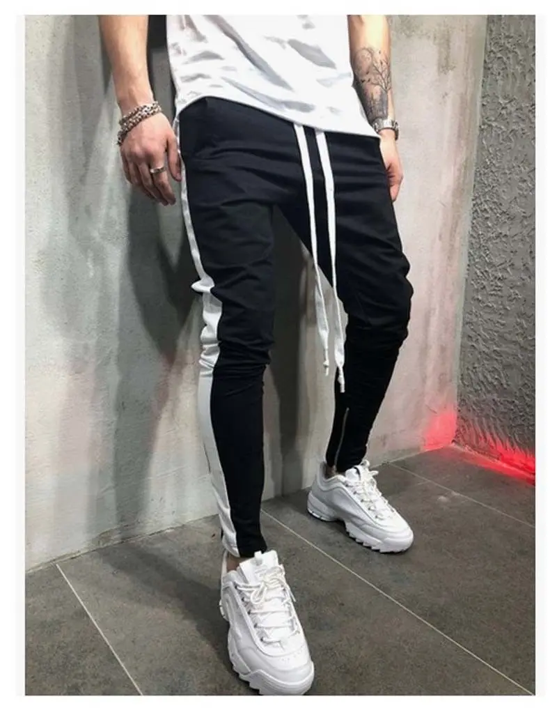 

Pants Men 2018 casual Fashion Fit Striped Drawstring Elastic Waist High Workout Hip Hop Track Trousers
