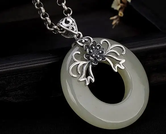 

Sterling S925 925 silver Pendant necklace round natural stone for woman 35*48MM