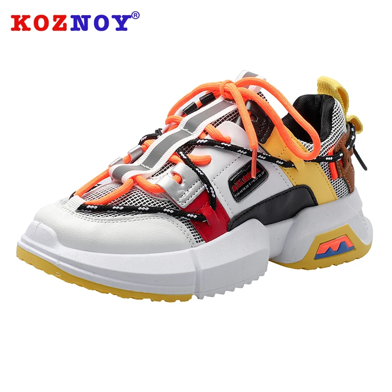 

Koznoy Sneakers Women Spring Autumn Thick Bottom Dropshipping Muffin Bottom Lace Round Toe Mesh Breathable Leisure Women Shoes