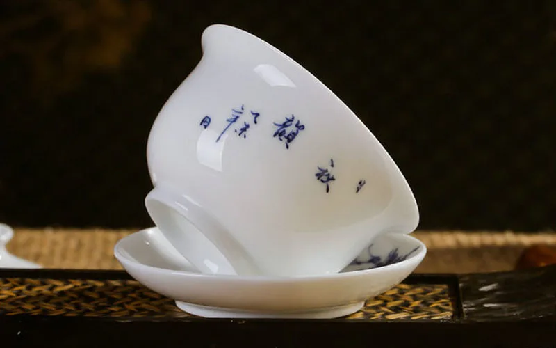 Голубая и белая фарфоровая чайная чашка/Gaiwan с традиционной китайской Тонкой кистью Ручная роспись картина с хризантемами CN-01-102
