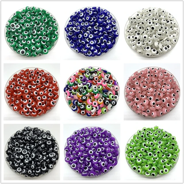 50pcs/Lot 8mm Oval Shape Spacer Beads Evil Eye Beads Stripe Resin Spacer Beads For Jewelry Making Bracelet Necklace Charms 1
