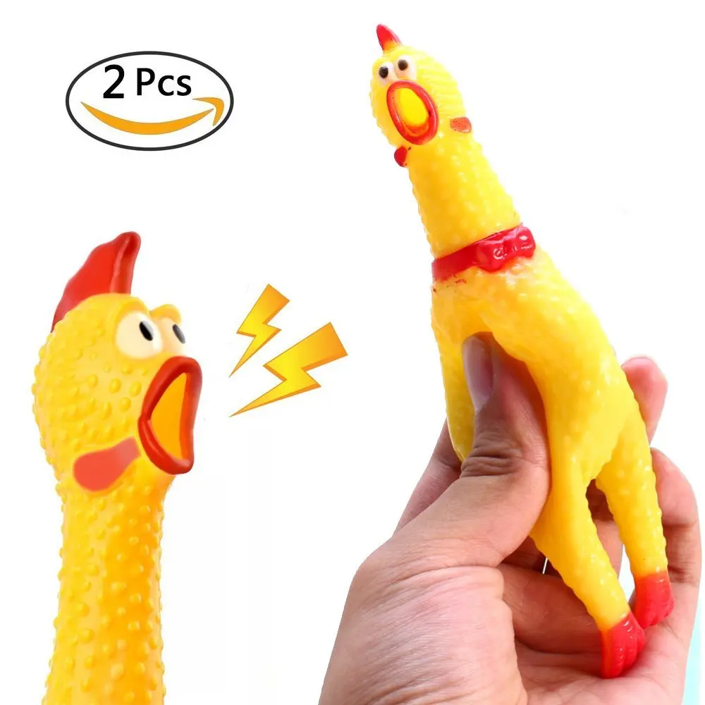 2PCS/Pack 7" Rubber Yellow Screaming Chicken Toy Silly Squeezing