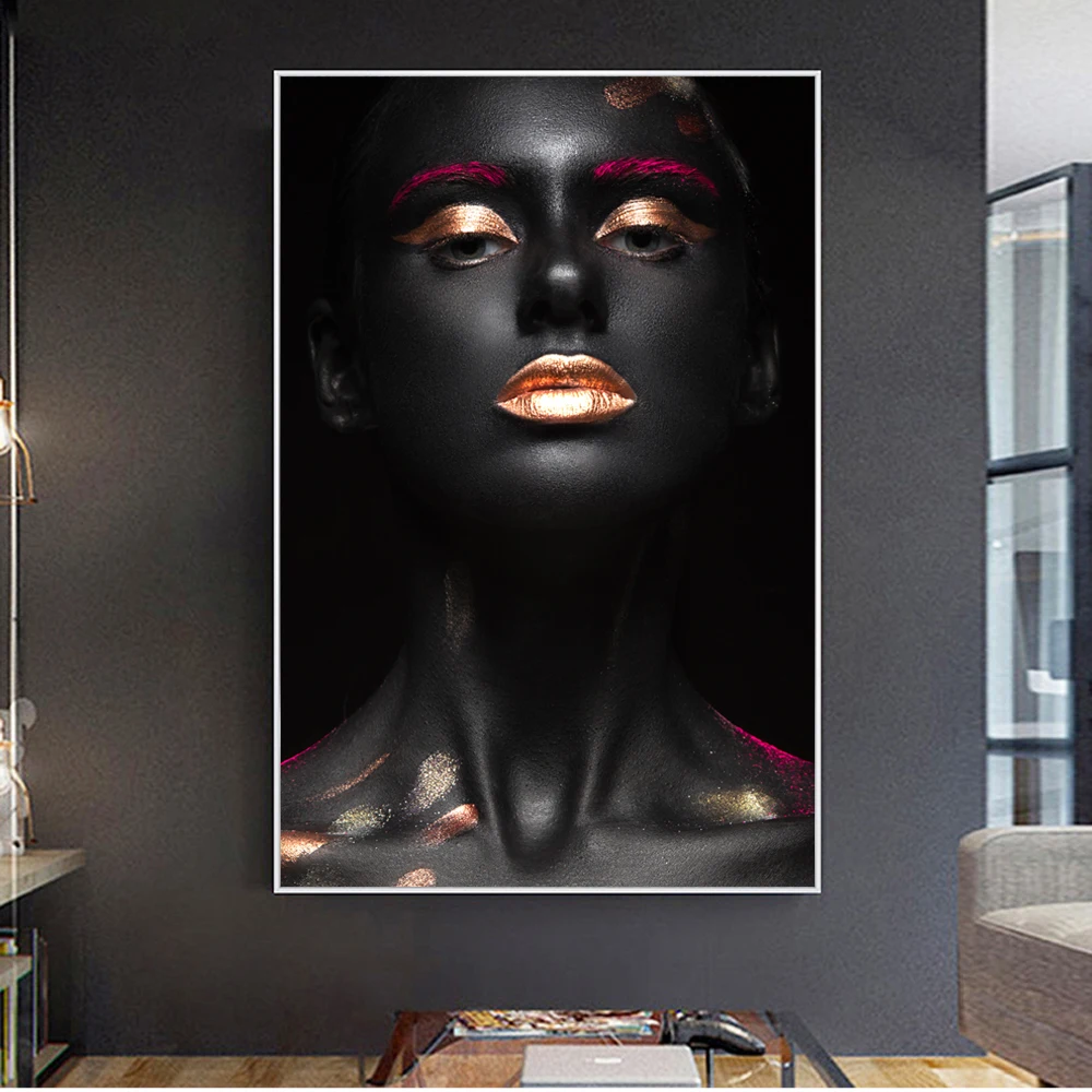 Сексуальный макияж черная девушка холст художественные принты современная модная модель холст настенные картины африканские девушки настенные картины для домашнего декора