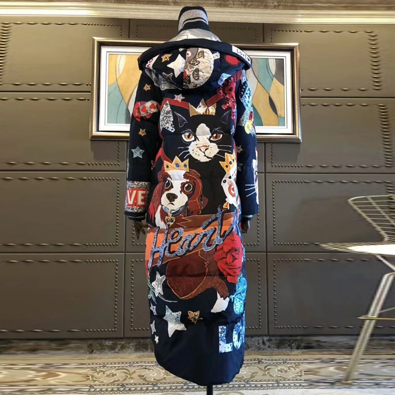 White duck down full sleeve Bohemian Cartoon Down Coats 2018 Latest Winter New Arrival Elegant Fashion Warm Long Coat Women White duck down full sleeve Bohemian Cartoon Down Coats 2018 Latest Winter New Arrival Elegant Fashion Warm Long Coat Women