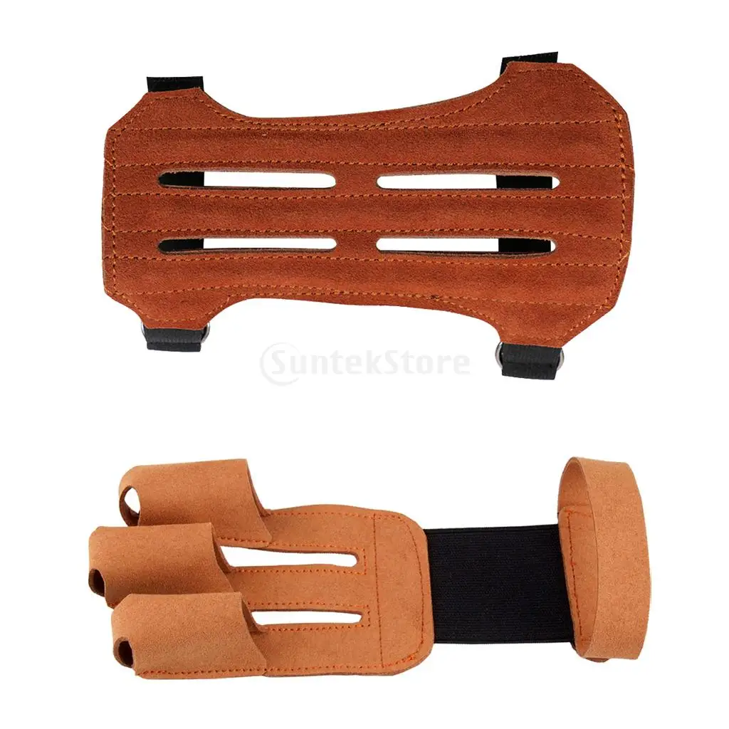 Adjustable Breathable Bow Arrow 3 Finger Glove with Archery Arm Guard Bracer Protector Hunting Accessories
