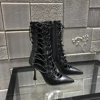 Negro De vino T Tacones Dipsloot verano Corte Pictures Tobillo Damas Correa 2019 Mujeres Sexy as Tinto etapa Encaje Zapatos Toe Señaló Stiletto Sandalias Vestido Botas wqqRtfg