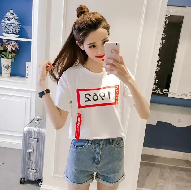 Number Printed Women T Shirt 2018 Summer O Neck Short Sleeve Shirts ...