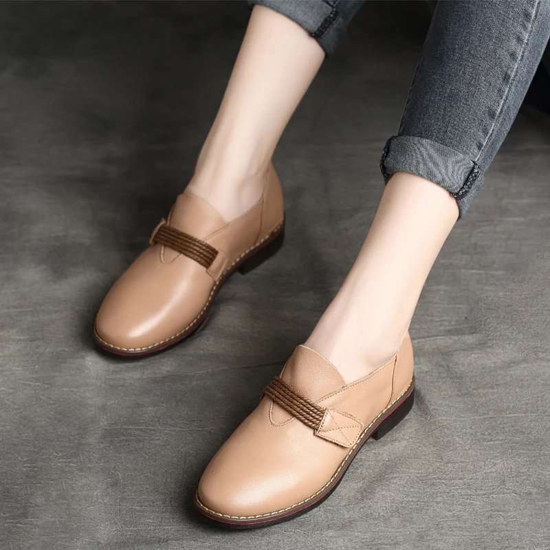 

Women Soft Leather Pumps Black Casual Lazy Shoes Women Autumn 2018 Low Heels Retro Shoes Handmade Women Leather Pumps Brand