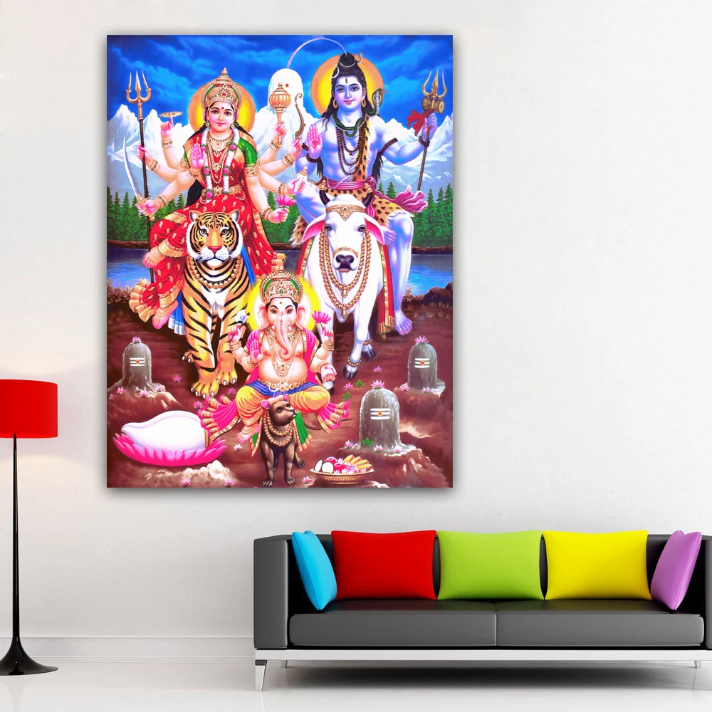 Inch Shiva Parvati Ganesha Indische Kunst Hindu Gott Figur Leinwand Gemälde Religiöse Drucke und Poster Wall Art Bilder for Hauptdekor : 30X40cm Color : A, Size