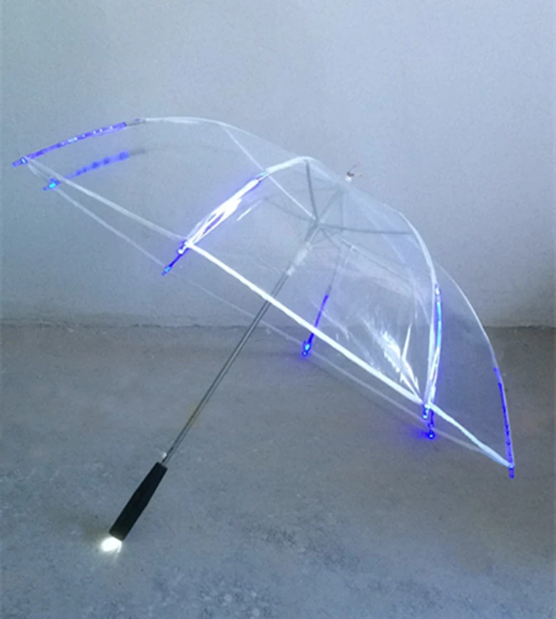 8 Rib Light up Blade Runner Style Changing Color LED Umbrella With Flashlight Transparent Handle Straight Umbrella Parasol