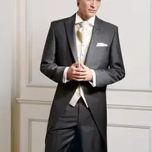 Утро Стиль Серый Жених Смокинги для женихов Для мужчин свадебные костюмы для выпускного индивидуальный заказ(куртка+ Брюки для девочек+ жилет+ галстук) k: 343