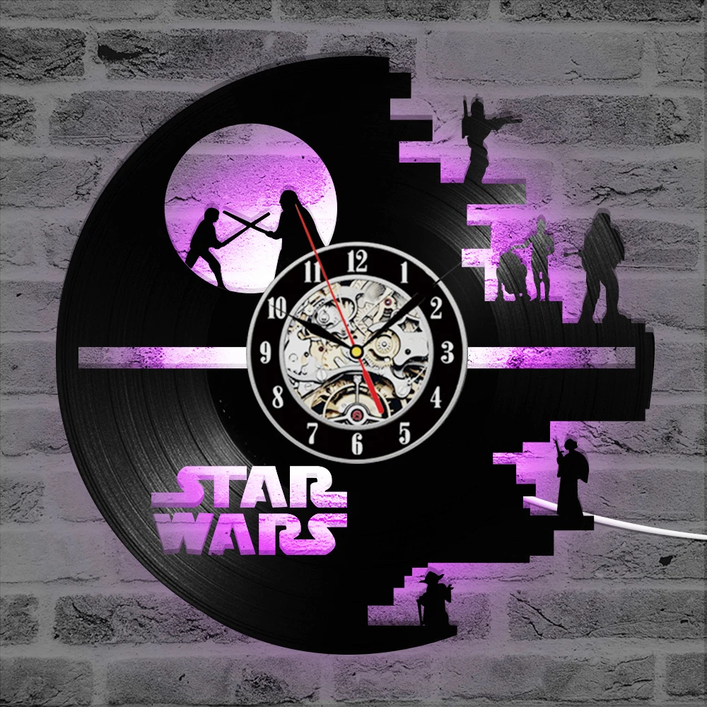 

3D Star Wars Record Clock Vinyl LP Hollow CD Clock Decor Home Hanging Wall Clock Creative and Antique Style LED Clock