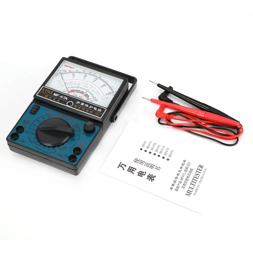 

MF-47A Analog Multimeter DC/AC Voltage Current Meter Battery Test Handheld hFE Tester Multitester Buzzer Alarm Pointer
