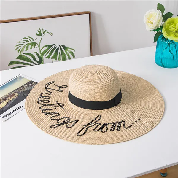 Шляпа от солнца не беспокоить письмо широкие полями летние шляпы для женщин анти-УФ складной соломенная шляпа пляж море женские шапки - Цвет: Beige