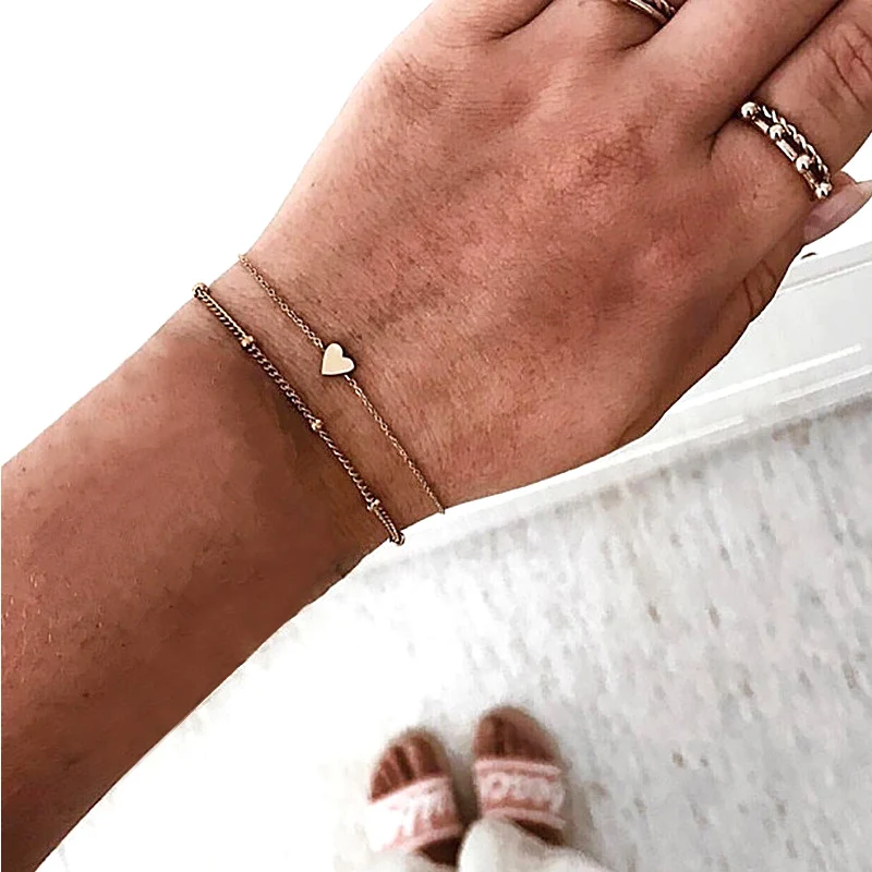 

2pcs/set Minimalist Gold Silver Color Link Chain Bracelets Women Friendship Love Charm Bracelets Bangles Valentine's Day Gift