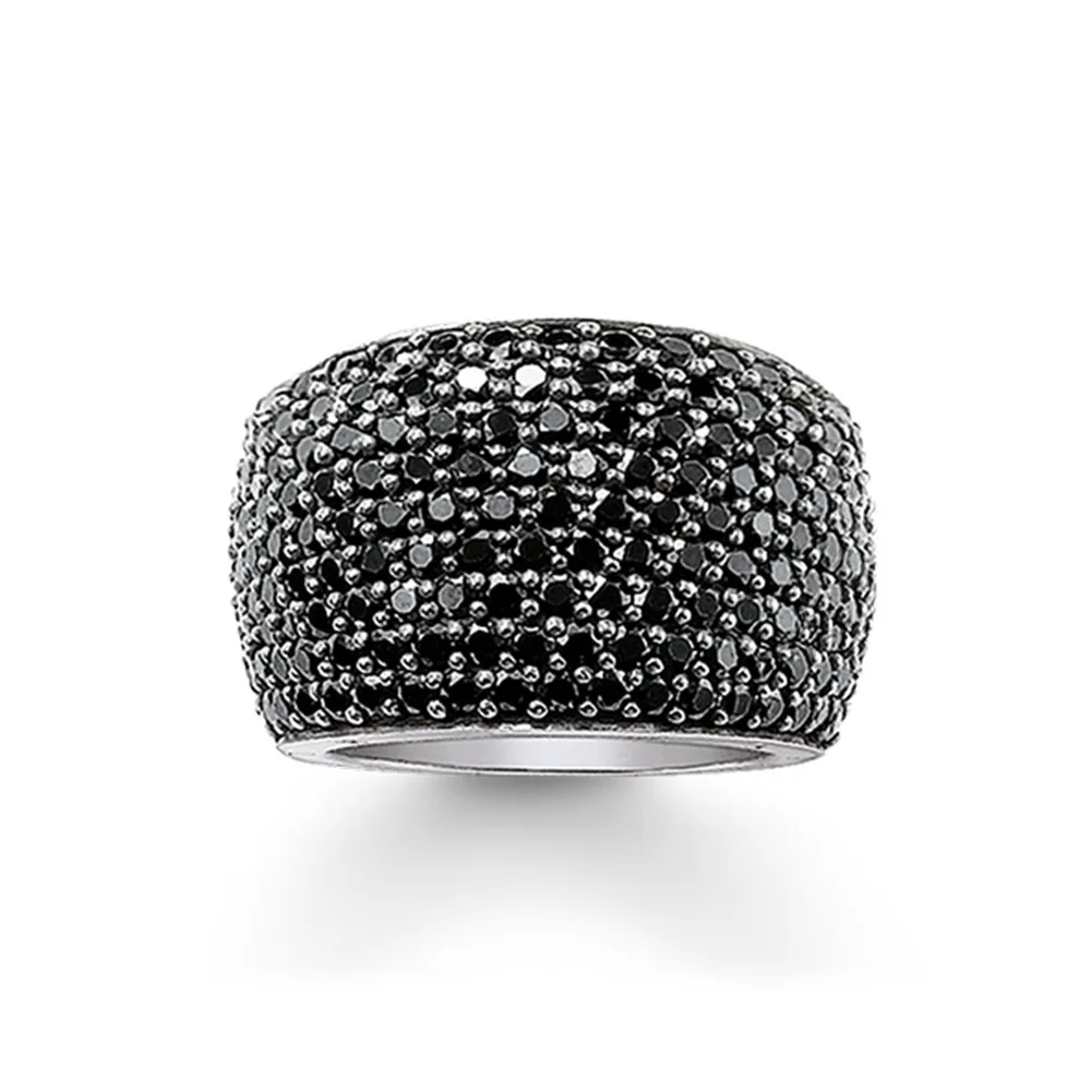 

Black CZ Pave Wide Cocktail Rings For Women & Men,2019 Spring New 925 Sterling Silver Glam Fashion Jewelry Heart Gift Ring Bague