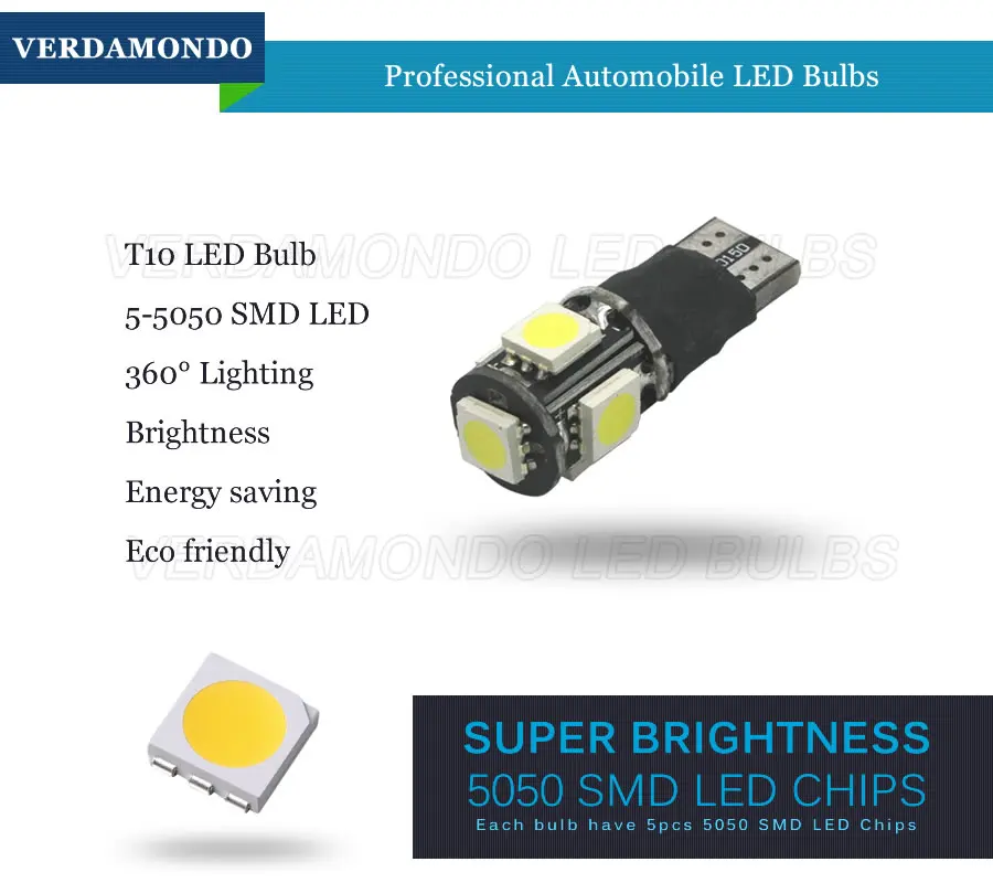 T10 W5W 5SMD 5050 светодиоды Быстрое мигание строб/Always on Pi 2 Модель автомобиля боковые Габаритные, задние светильник лампы 12V 7 цветов