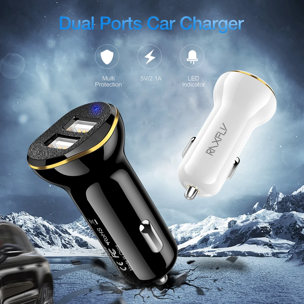RAXFLY USB سيارة شاحن لسامسونج S9 S8 سريع شحن للهاتف العالمي 2 ميناء الهاتف المحمول سيارة- شاحن ل فون X 8