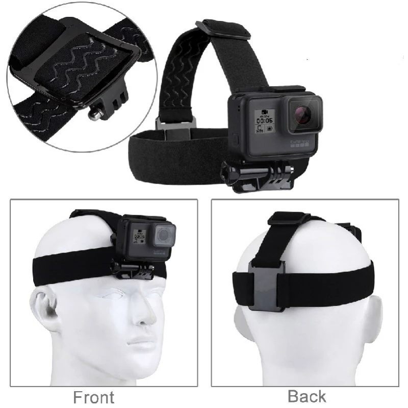 Действий Камера эластичные женские сапоги черного цвета, регулируемый ремешок на голову с наклонным креплением для экшн-камеры Gopro Hero 4/3/2/1 Xiaoyi 4K Камера жгут Go Pro Аксессуары