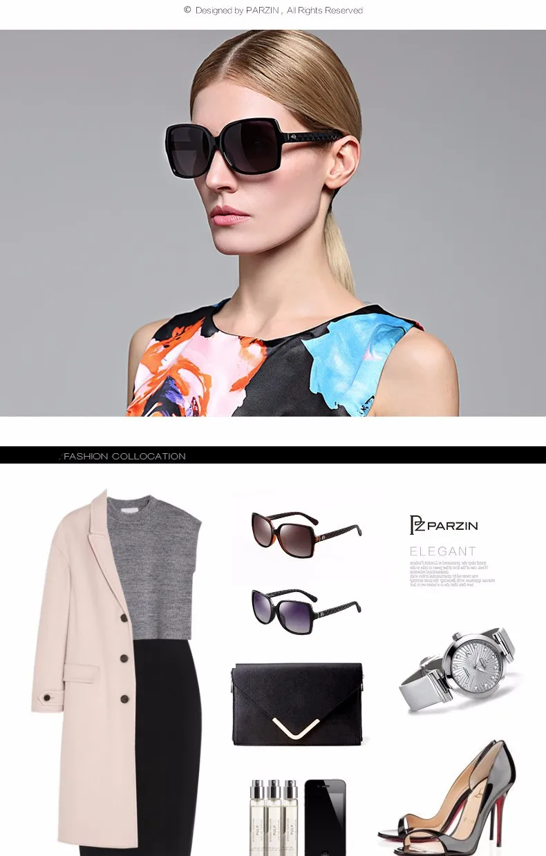Женские черные элегантные поляризованные солнцезащитные очки PARZIN, Большие солнцезащитные очки женские солнцезащитные очки Tone