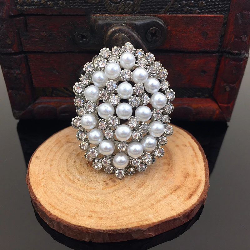 

50pcs Ancient Silver Oval Pearl Crystal Flatback Button Buckle Accessories Vintage Ethnic Hairpin Hair Clip Decor Embellishment