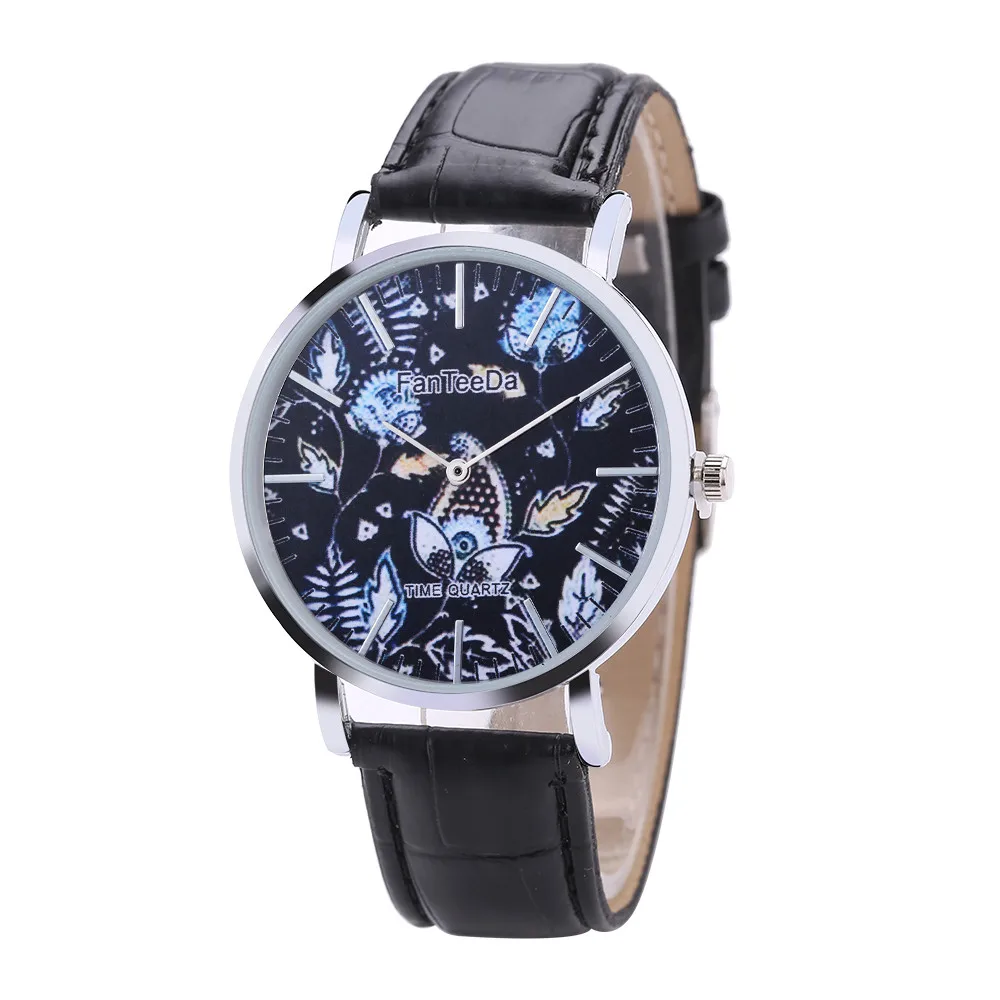 

FanTeeDa Men's Leather Wrist # FD100 Simple Scale Mimosa Seal Alloy Dial Quartz Wrist Watch automatic watch a50