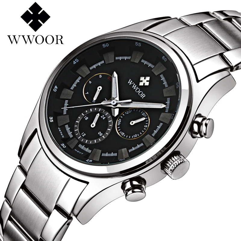 

WWOOR Wrist Watch Men Top Brand Luxury Famous Male Clock Quartz Watch Wristwatch Quartz-watch Relogio Masculino WR8015H-Silver