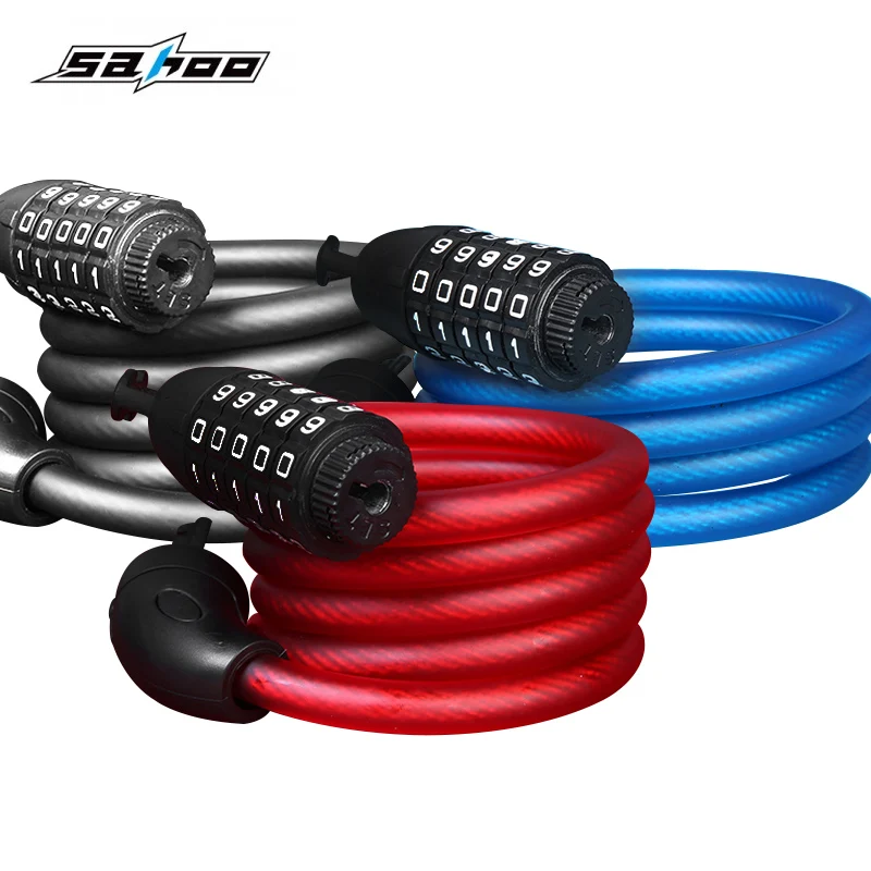

SAHOO Bike Lock 5 Digit Code Combination Bicycle Security Lock 1500MM x 2mm Steel Cable Spiral Bike Cycling Bicycle Accessories