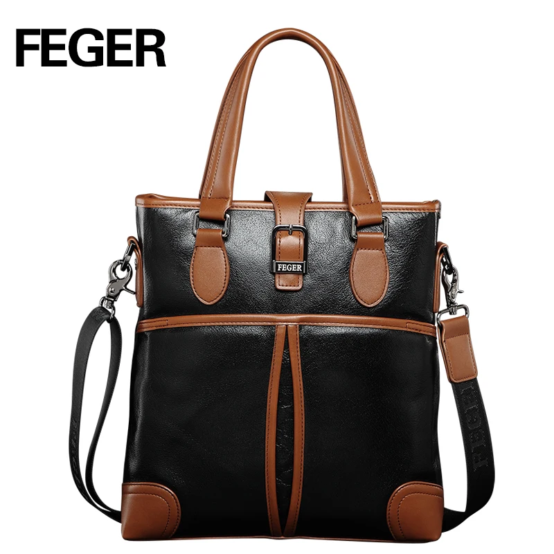 

FEGER Genuine leather men business briefcase Cowhide man vintage shoulder tablet bag fashion handbag free shipping