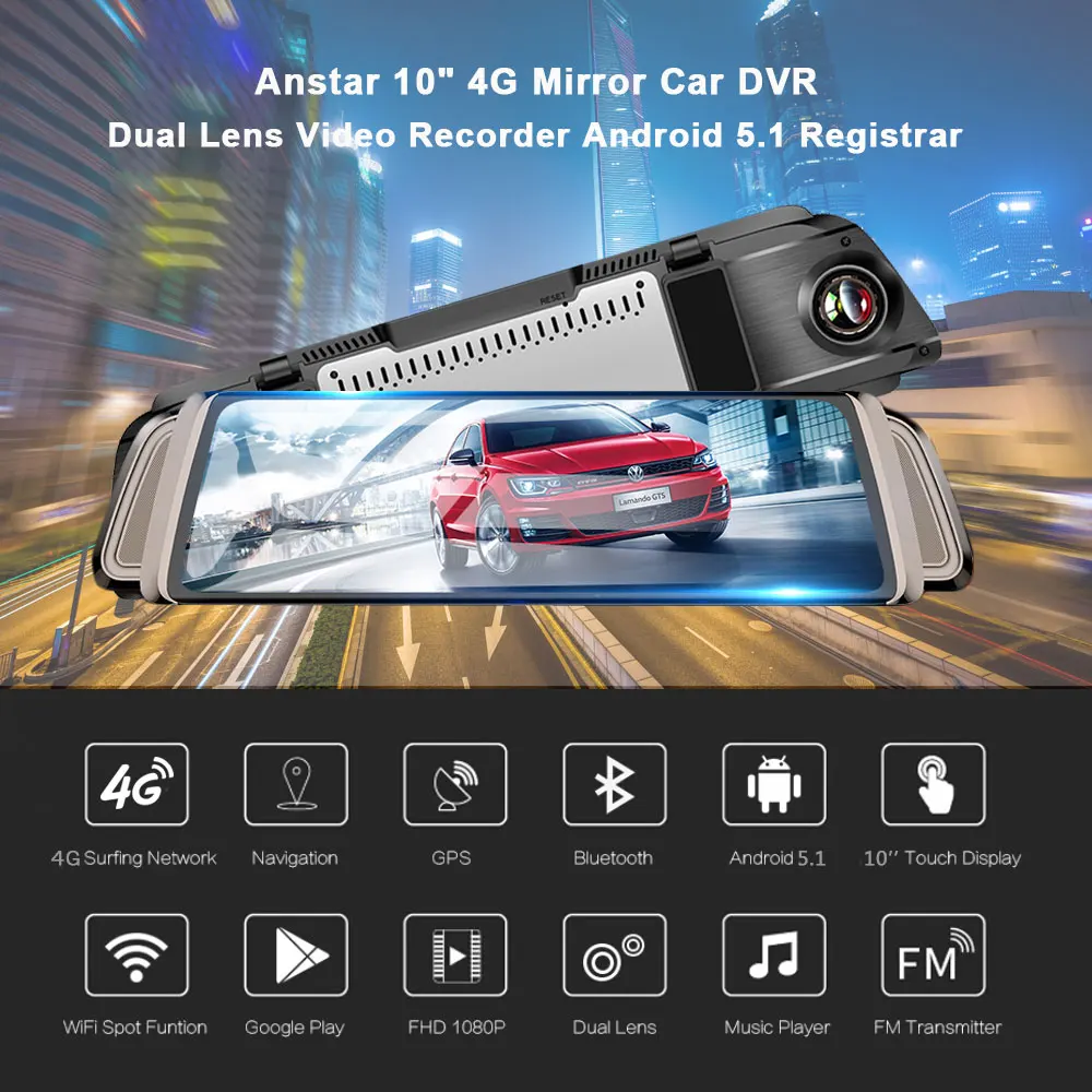 Anstar 1" зеркало заднего вида Автомобильная камера 4G Android Dash Cam HD 1080P WiFi gps навигация двойной объектив видео регистратор Авто Регистратор