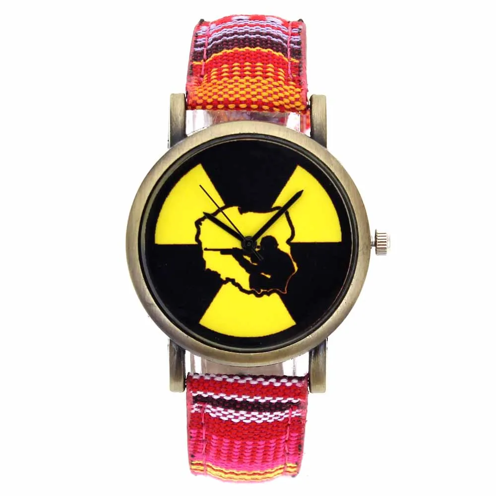 Hunting Variant Game Military Hobby Nuclear Radiation Marker Fashion Men Women Stripes Canvas Band Sport Analog Quartz Watch