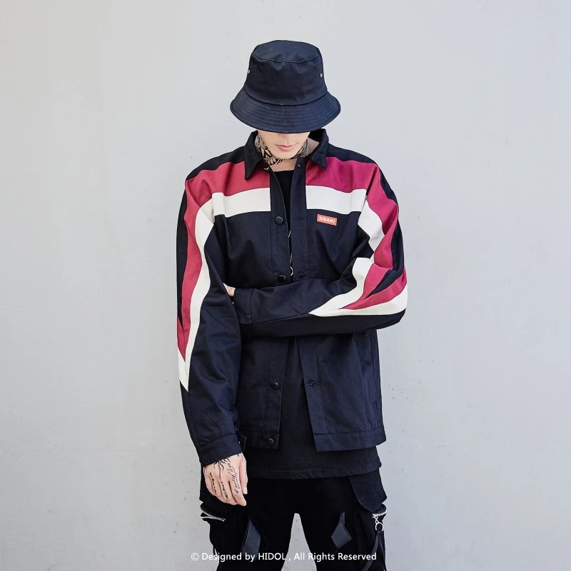 Oversize контраст Полосатый куртка с пайетками черный/синий характер письмо печати