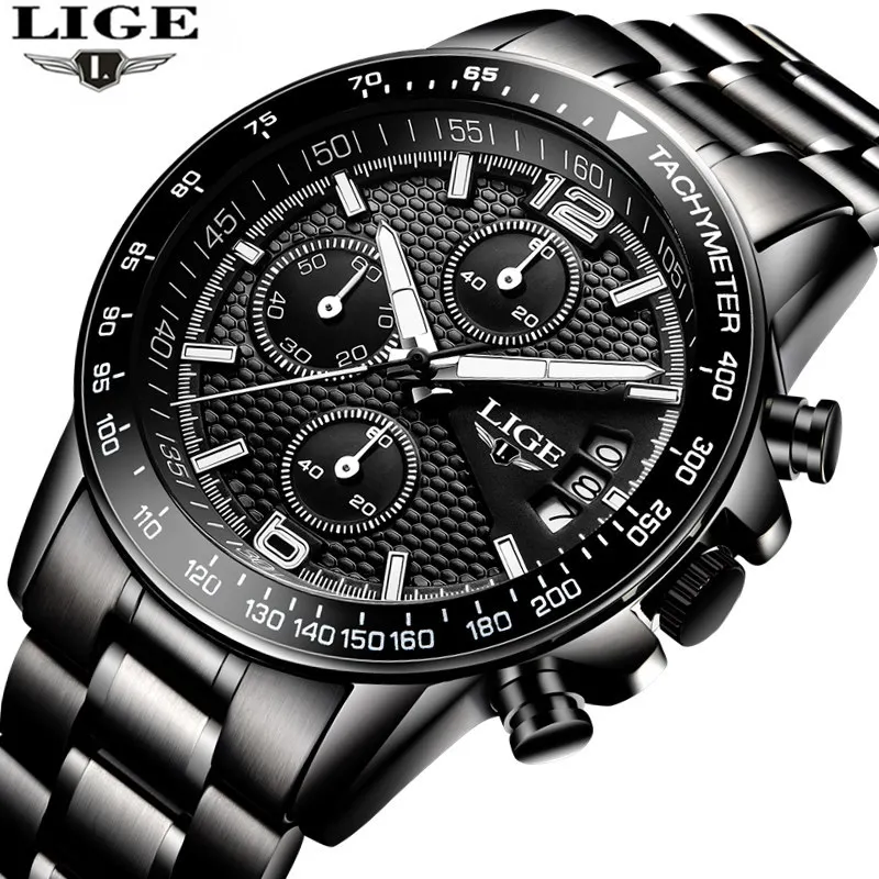 

2017 Brand LIGE New men's watches quartz watch men real three dial luminous waterproof 30M outdoor sports steel watches