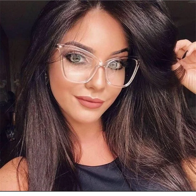 Vazrobe Oversized transparent glasses women cat eye degree 0 women's