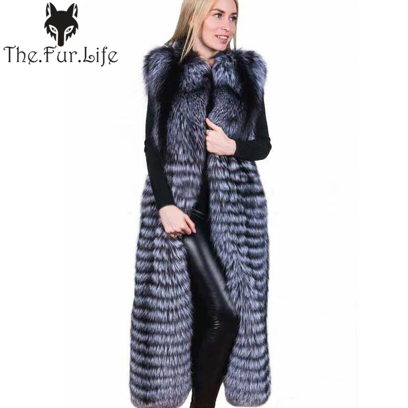 

2019 New 100% Real Fox Fur Vest Natural Whole Fox Fur Vest Gilet Women 120cm X-long Super Fashion Design Jackets S-8XL