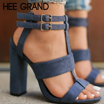

HEE GRAND 2020 Women's High Heel Sandals Women Summer Shoes Buckle with Fashion Sandalias Sexy Evening Shoes 4 inches XWZ4806