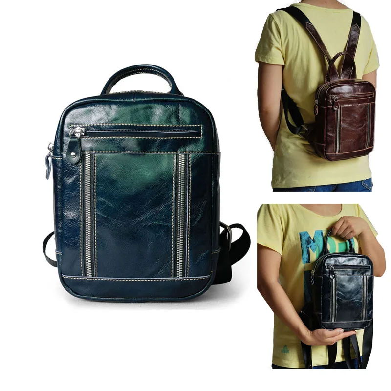 

Vintage Mini Size Women Genuine Leather Backpack Mini Oil Wax Cow Leather Back Pack School Tote Bag
