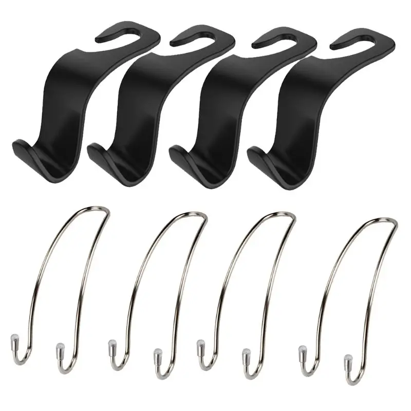

8 Pieces Car Seat Headrest Hooks, 4pcs Multi-Function Stainless Steel Back Front Seat Organizer 4pcs Plastic Storage Hanger