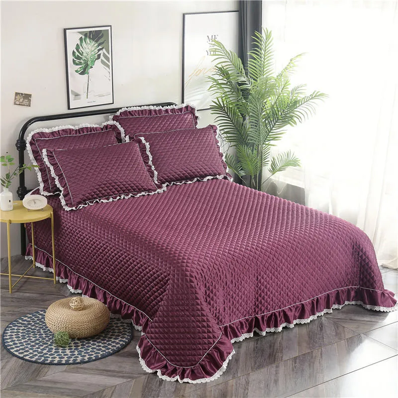 

Luxury European Polyester Cotton Quilted Purple Khaki Gray Blue Bedspread Bed Cover Bed Sheet Bed Linen Blanket Pillowcases 3pcs