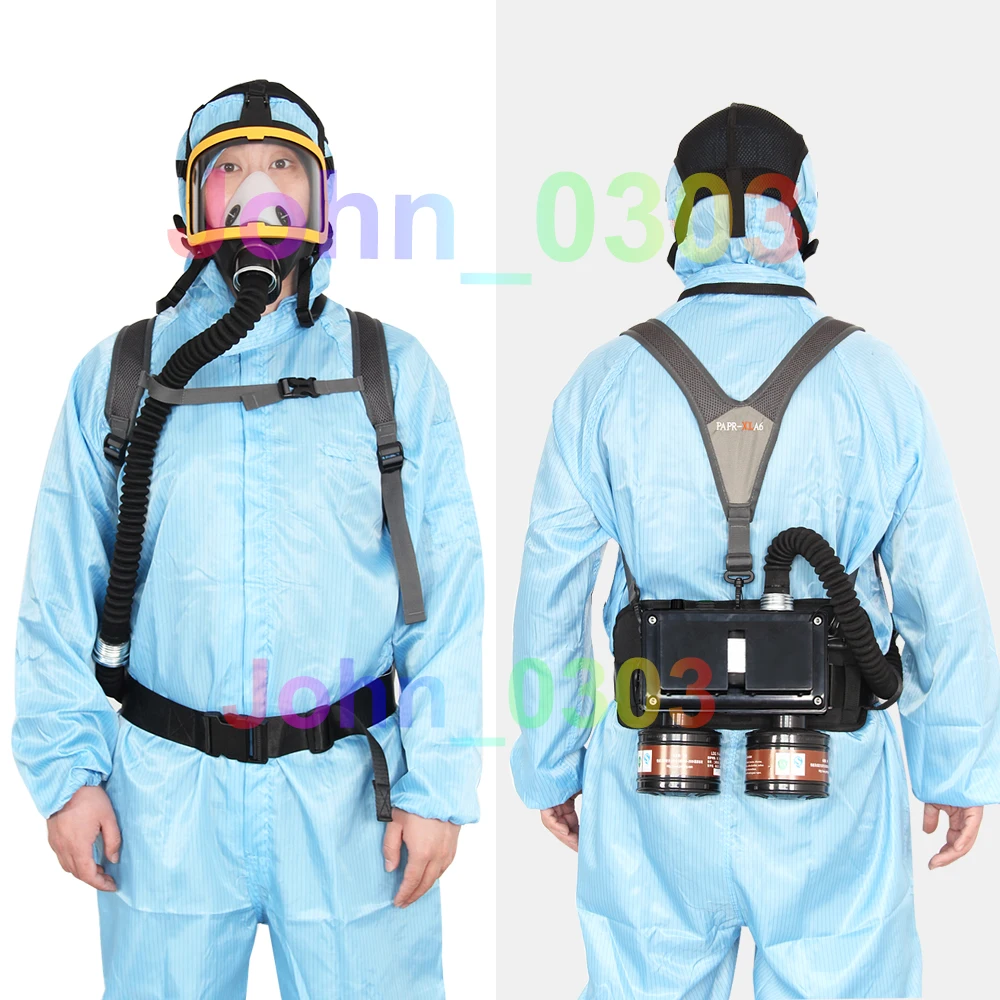 

New Electric Supplied Air Fed Full Face Gas Mask Respirator System Two Air Inlet