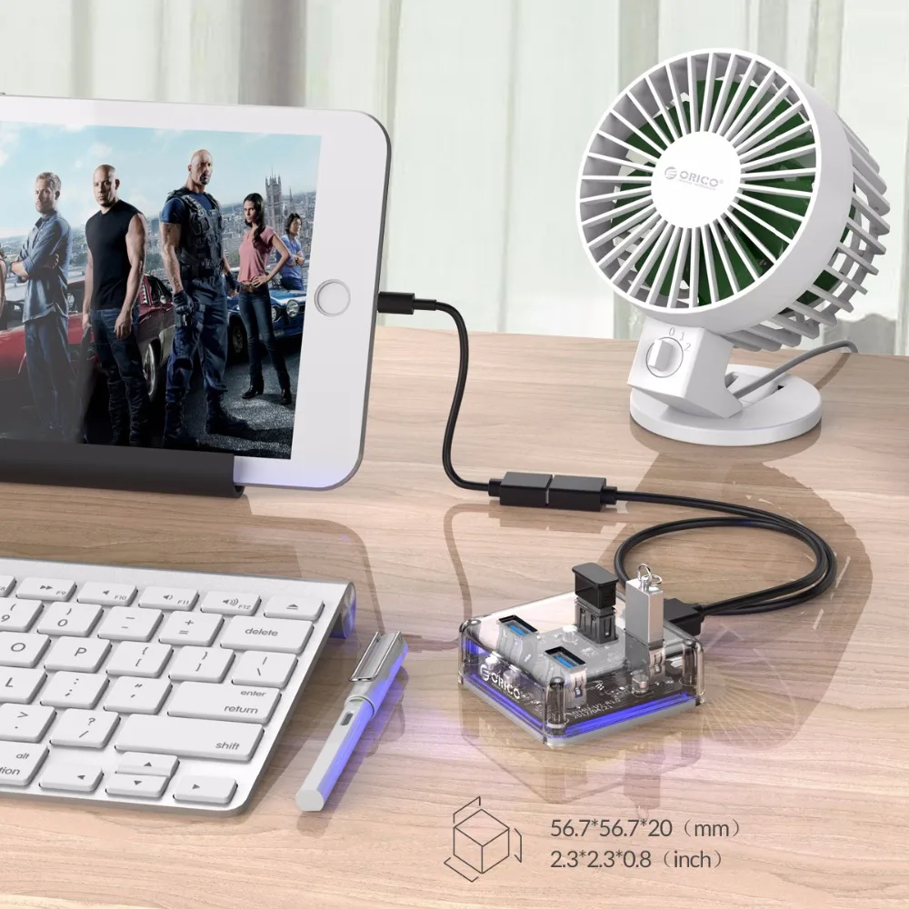 ORICO Transparent USB HUB 4 Ports USB3.0 Adapter Splitter Support External Micro USB Power Supply for Desktop Laptop Accessories