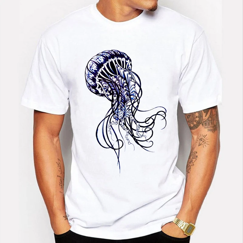 New 2017 Fashion Jellyfish Print Men T shirt Casual O neck Short Sleeve