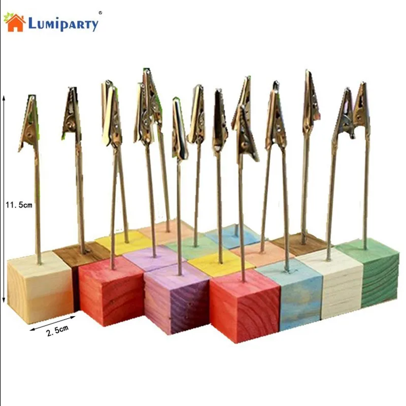

16pcs Colorful Pine Wedding Menu Clip Table Numbers Clasp Clip Photo Holder Stand Card Paper Holder with Wood Base-25