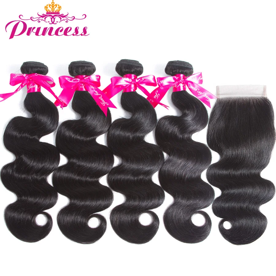 

Beautiful Princess Human Hair Bundles With Closure Free Part Body Wave Brazilian Hair Weave 4 Bundles With Lace Closure NonRemy