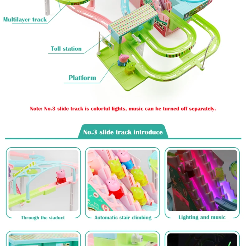 DIY трек свинья игрушечные фигурки гоночный трек вагон Электрический музыка Альпинизм Лестницы Детские игрушки развивающие детские железные дороги