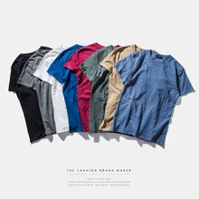 2017 Summer Men’s Fashion Solid Color Slub Cotton T-shirt Simple High Quality Males Shirt Casual Tops