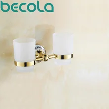 BECOLA керамика+ стекло+ латунь аксессуары для ванной комнаты позолоченный двойной подстаканник держатель чашки для зубной щетки BR-5503