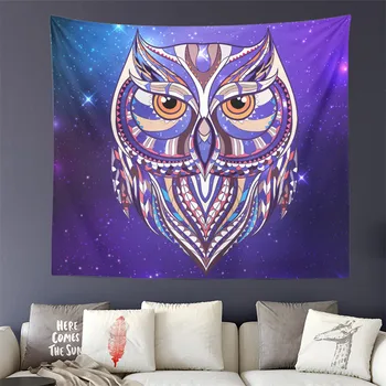 

Boho Owl Print Tapestry Multi-Color Animal Wall Hanging 3D Galaxy White Purple Wall Carpet Living Room Decor Thin Blanket D35