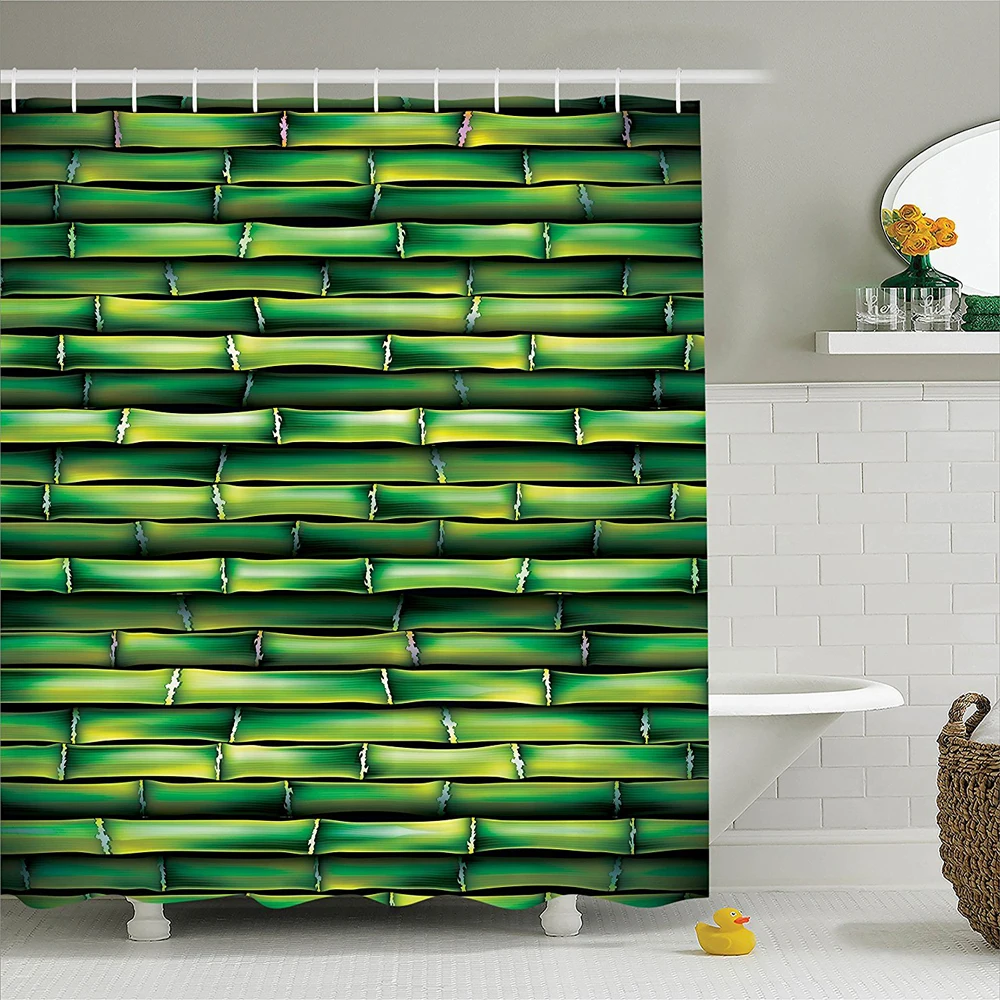 Bamboo Decor Shower Curtain Set Illustration Of Horizontal Asian Bamboo Tree Stems Zen Style Image Of Asian Nature Home Decor